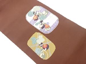 塩瀬金彩瓢箪に花唐草模様名古屋帯